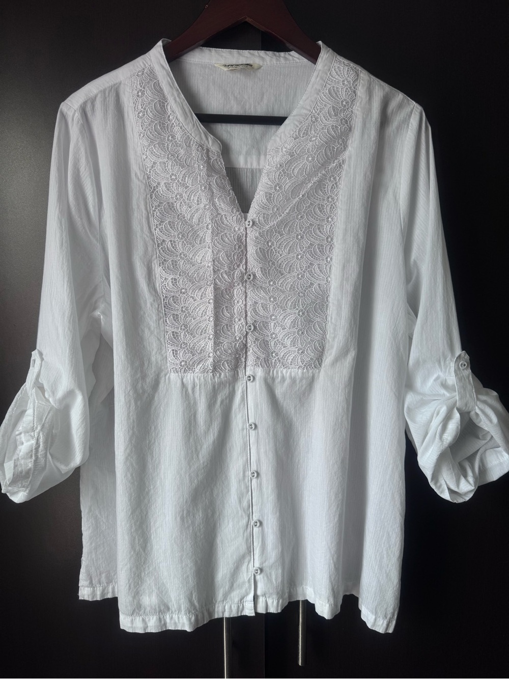 NWOT Tantrums 100% Cotton White Lace Henley Top Boho Cottagecore - XXL